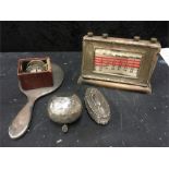 A silver calendar, dressing table mirror, Burmese beetlenut box with other.