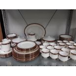 A quantity of Paragon Holyroyd pattern purple gold edge china dinner and tea service.