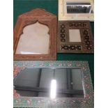 An Indian painted mirror hard wood mirror frames etc.