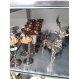 A quantity of Silver Plate to include 12 goblets. stag, 60s candle holders.