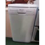 A Hotpoint Aquarius narrow dishwasher.