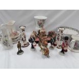 Various china Mason candlesticks, three Wedgwood figures: The Drummers, a Foot Guard, a Highlander