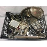 A box of silver plated tableware