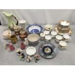 The residue of a Bell china tea set with a Carlton Ware jug, novelty mugs and other china.