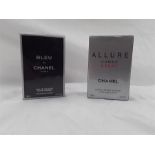 Two sealed boxes of aftershave Bleu de chanel Paris eau De toilette spray 100ml and Allure Homme