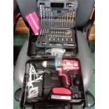 A Black & Decker 18v battery drill with accessories case (25).
