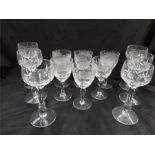 Six glass goblets together with six Royal Brierley Honeysuckle small wine glasses.