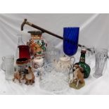 A box of various items to include glassware bowls, vases, decanter, biscuit barrel, ornaments of