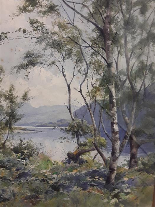 Watercolour of a lake scene at Inveran Loch Maree by Percy Dixon. - Image 2 of 2