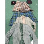 Two kilts Jackets and pipers hats