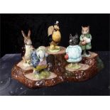 Beswick tree stump display with Mr Benjamin Bunny, Simpkin 1975,Sally Henny Penny 1974,bp3b-Tommy