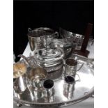 A quantity of silver plate syphon stand tea pot etc