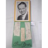 A blue autograph book with photos of Terry Thomas, Dr crock,, the royal guards, Tesse o/shea Geraldo