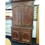 A large antique french double door provincial oak kitchen pantry unit. fitted draws