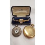 A ladies wristwatch together with two pocket watches.