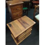 A small Indian hardwood chest of three drawers together with a chest of five drawers.