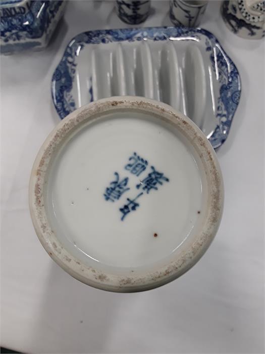 A collection of blue and white Chinese items to include brush, washer with dragon, stem holder, - Image 3 of 3