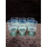 A set of six Victorian Powell's/Whitefriars opalescent blue to cream tumbler glasses.