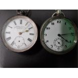 Two pocket watches one silver one plate