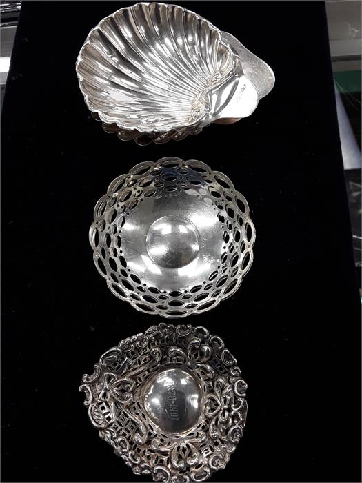 Three sets of Victorian and later silver shell and embossed Bon Bon dishes.