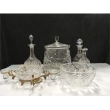 A quantity of glassware, punch container, decanters, fruit bowl etc.