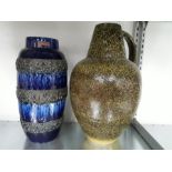 Two large German pottery 1960's vases by Scheurich in blue and brown.