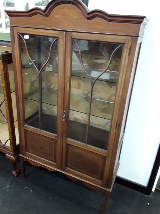 A Edwardian Mahogany and inlaid double door china display cabinet.