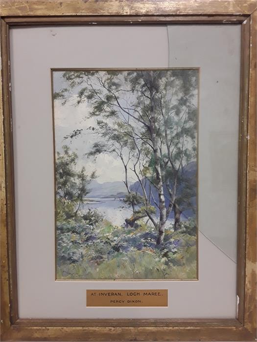 Watercolour of a lake scene at Inveran Loch Maree by Percy Dixon.