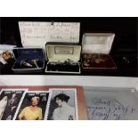 A collection of Cufflinks, gold earings, together with a lady Spencer Churchill invoice, ephemera