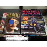 Four Nigel Mansell books together with two coins. signed