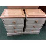 Two painted pine topped bedside drawers.