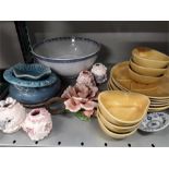 A large collection of Chinese bowls rice pattern soup set etc, with a Lladro figurine.