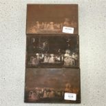 Three brass photo blocks with outdoor scenes.