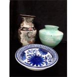 Villeroy & Boch basin ref-1338N -Satsuma vase & a studio art pot living glaze in green.
