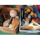 Two boxes of jugs, vases and other china items