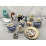 A collection of china and glass items. Includes Poole Pottery and Denby Ware.