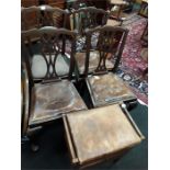 Four mahogany dining chairs together with a cutlery chest.