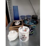 A small quantity of mixed collectables to include Cloisonne bowl, glass paperweight, blue vase,