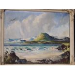 An oil on canvas irish Mountains lake boat etc signed Gault ASIL