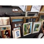 A large collection of framed paintings and prints. Bennifield, Giles Wilcox.