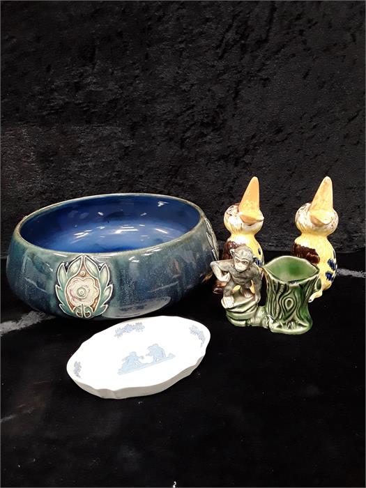 A Royal Doulton bowl, two birds, wade monkey, Wedgwood etc.