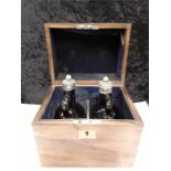 a mahogany cased 18th century wine box with two wine glass flagons /One cracked