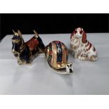 Royal Crown Derby paperweights Scottish terrier, Cavalier king Charles Spaniel and Snail.