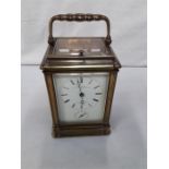 A good late 19C Alarm repeater French brass and 4 plate glass cased carriage clock by Leroy et fils