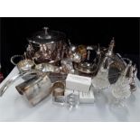 A quantity of silver plate items inc ice bucket, sauce boats ,dishes, casters etc