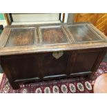 A late 17th century oak 3 panel coffer on legs, Circa 1680.