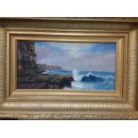 A 19th century Oil on canvas gilt framed jurassic coast scene