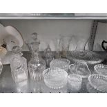 A quantity of glassware decanters. Webb bowl. etc