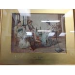 A late 19c framed watercolour entitled 'Lace Makers' by Maumicre.
