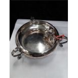 Silver plated Art Nouveau fruit dish with napkin rings and a plated shell salt cellar